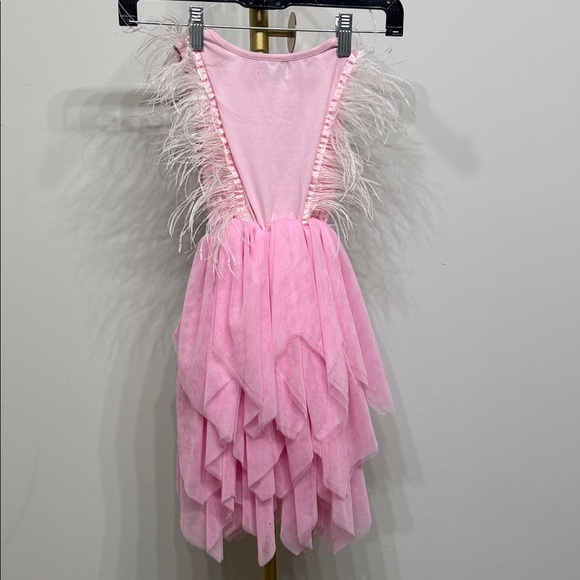 LOLA AND THE BOYS Size 6 Feather Sleeve Tired Tulle Dress Bubble Gum Pink - Picture 6 of 10